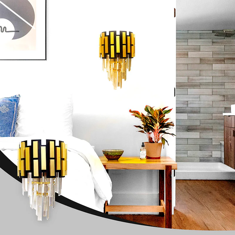 Modern di-chrome crystal wall lamp - Image 4