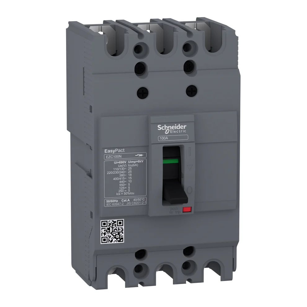 Schneider EZC100N 3 Pole Molded Case Circuit Breaker, 15 kA