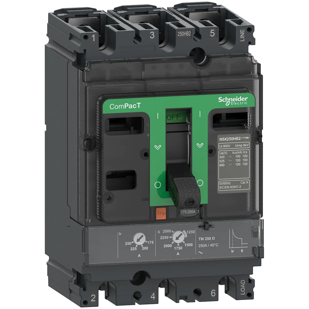 Schneider NSX250H 3 Pole Molded Case Circuit Breaker, 70 kA