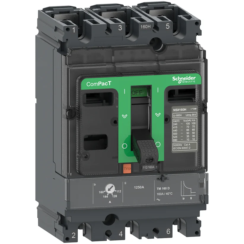 Schneider NSX160H 3 Pole Molded Case Circuit Breaker, 70 kA